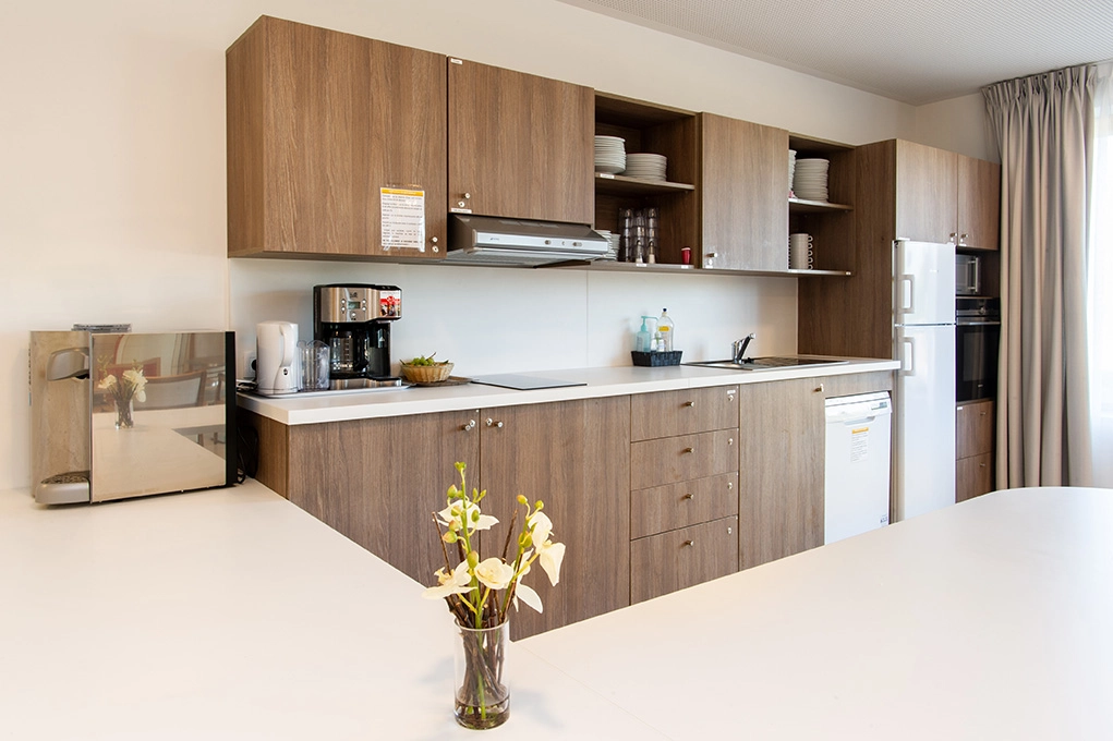 Espace cuisine aménagé avec meubles encastrés