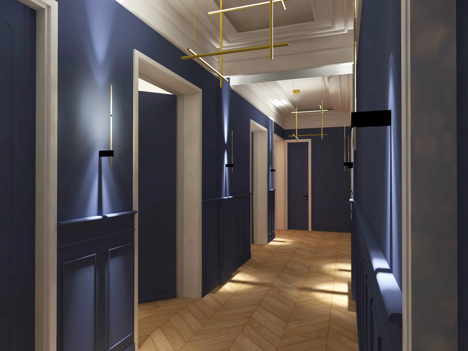 couloir bleu roi sur mesure dans appartement haussmannien