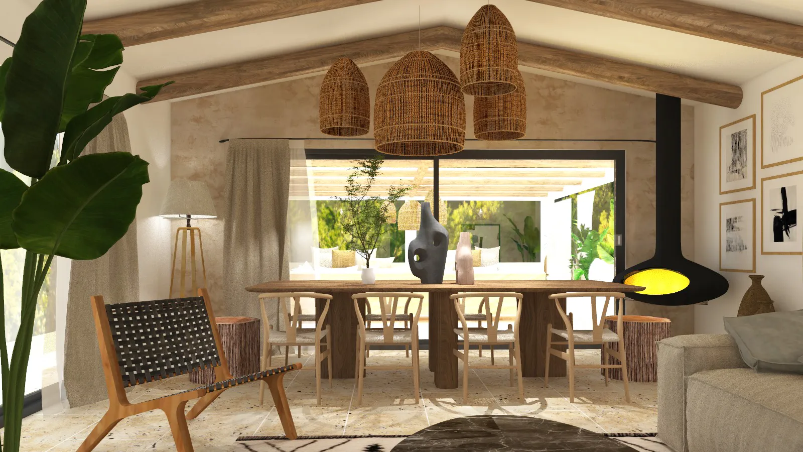 Salon aménagé par un architecte d'intérieur style bohème