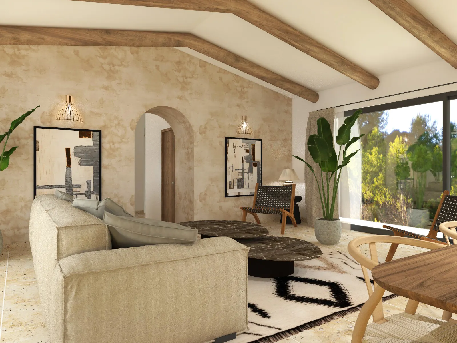 Salon aménagé par un architecte d'intérieur style bohème
