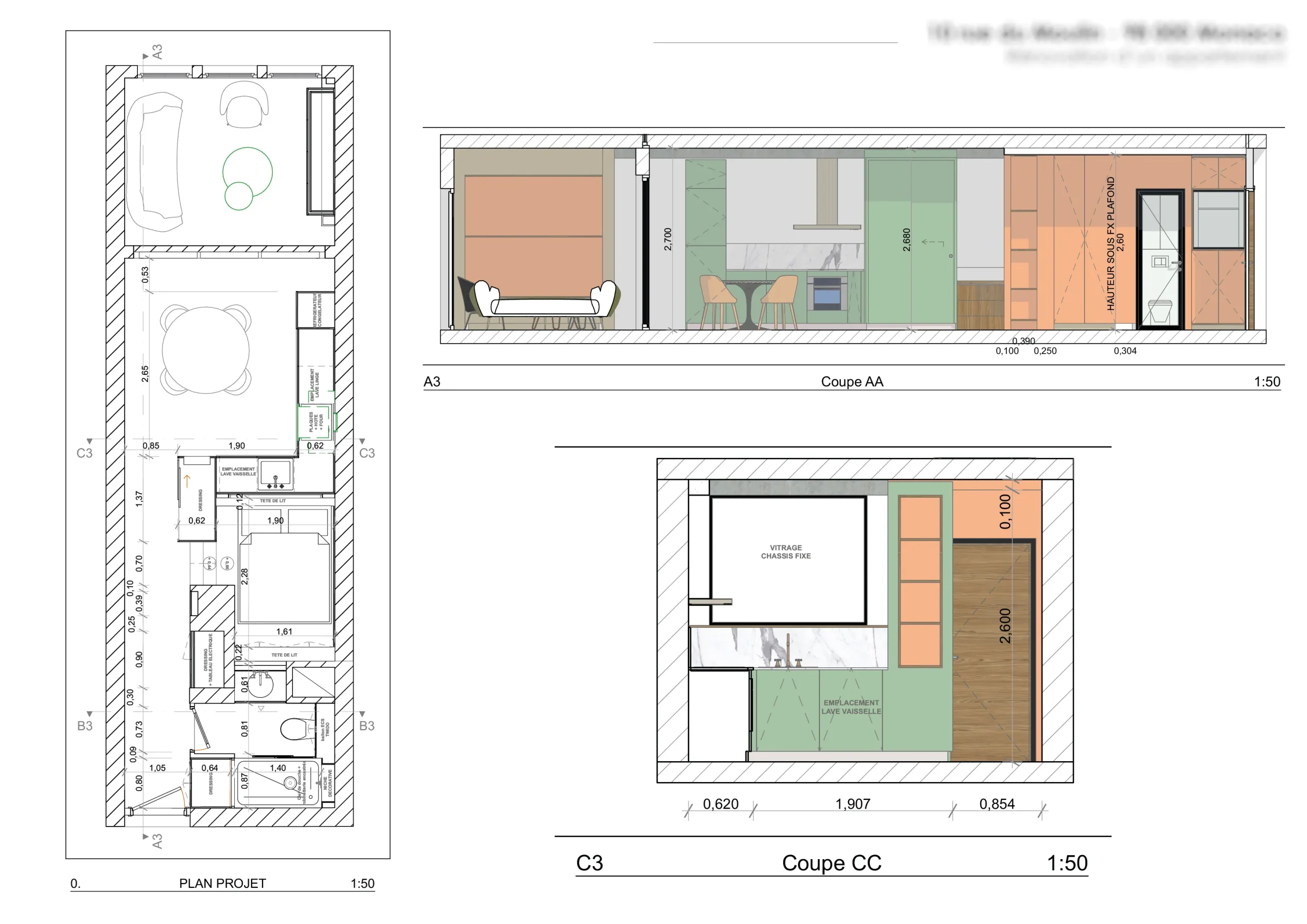 Plan détaillé architecture d'intérieur d'un appartement à réhabilité